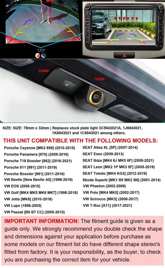 AHD 1080P Rear View Camera For VW Jetta MK6 Lupo T-Roc Rear License Plate Light