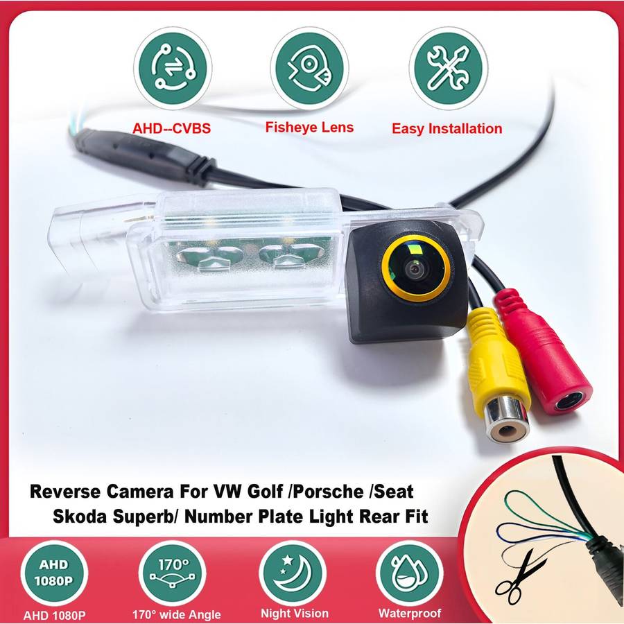 170° AHD 1080P Reverse Camera For VW EOS Passat B5 B6 Number Plate Light Fit