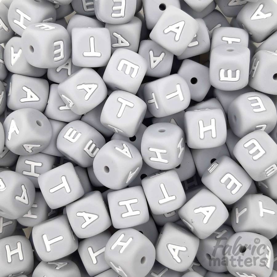 Grey Alphabet Silicone Beads - S