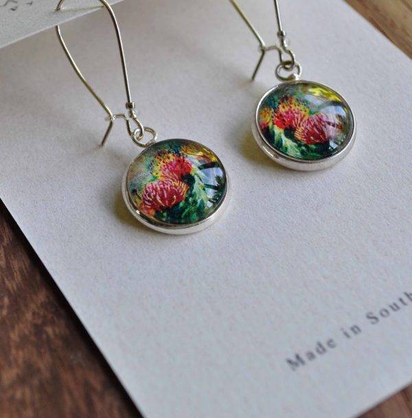 Pincushion protea long dangle earrings