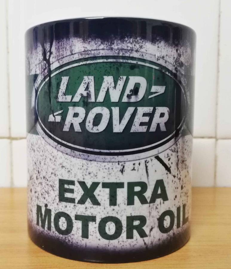 Messy oil can Coffee mug Land Rover White