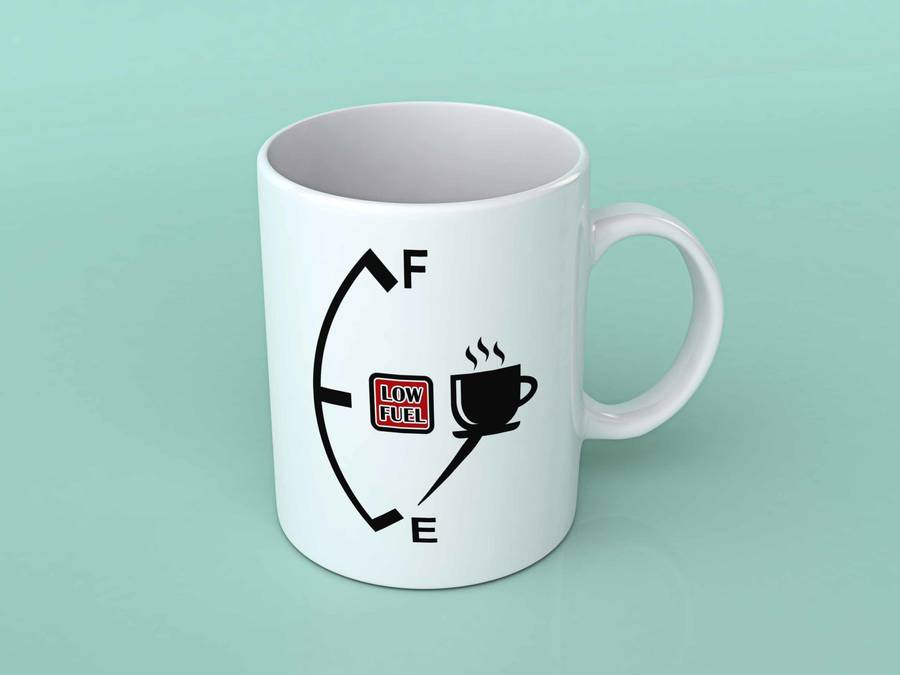 Low fuel coffee mug