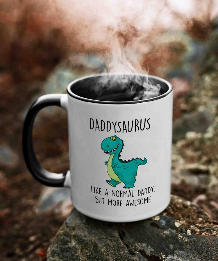 Daddysaurus black and white coffee mug