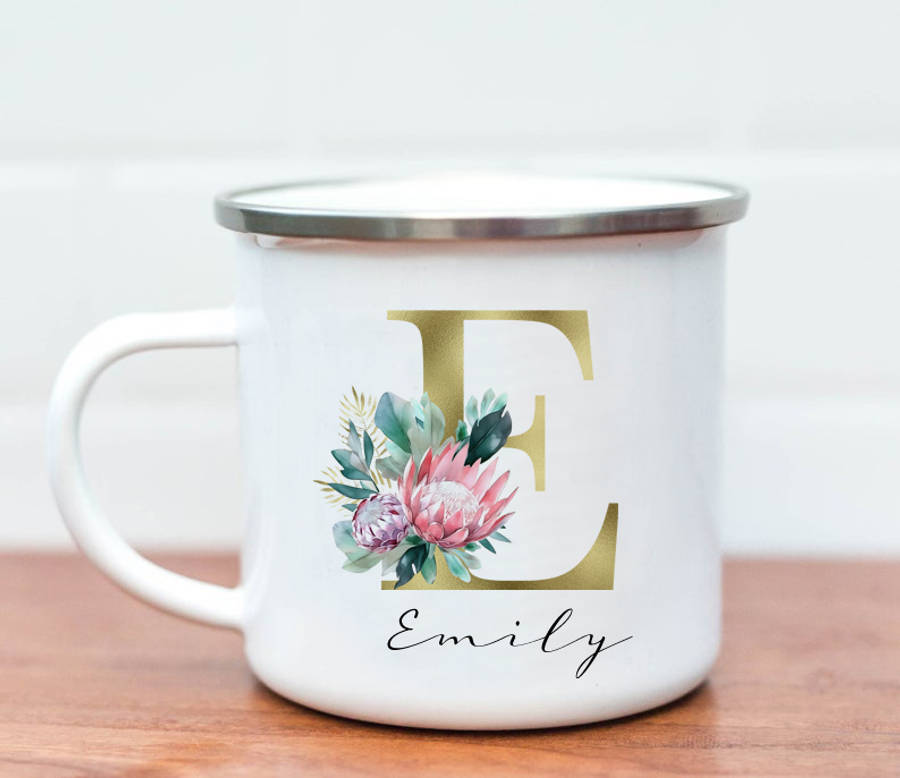 Initial and protea mug