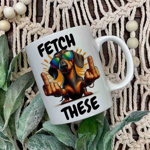 Fetch these Dachshund middle finger mug