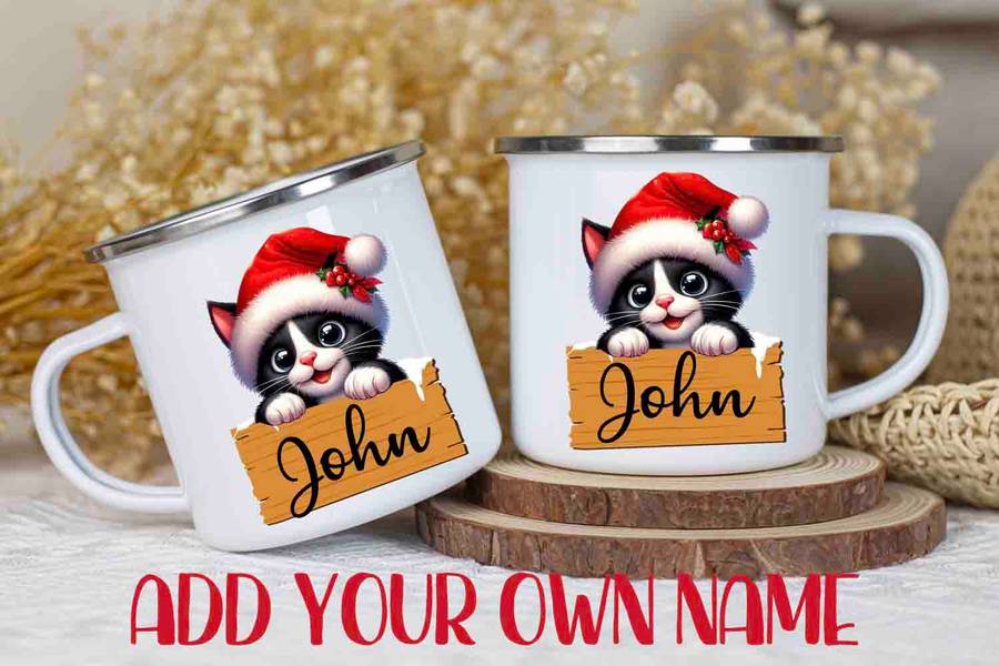 Christmas mug Peeking Cat