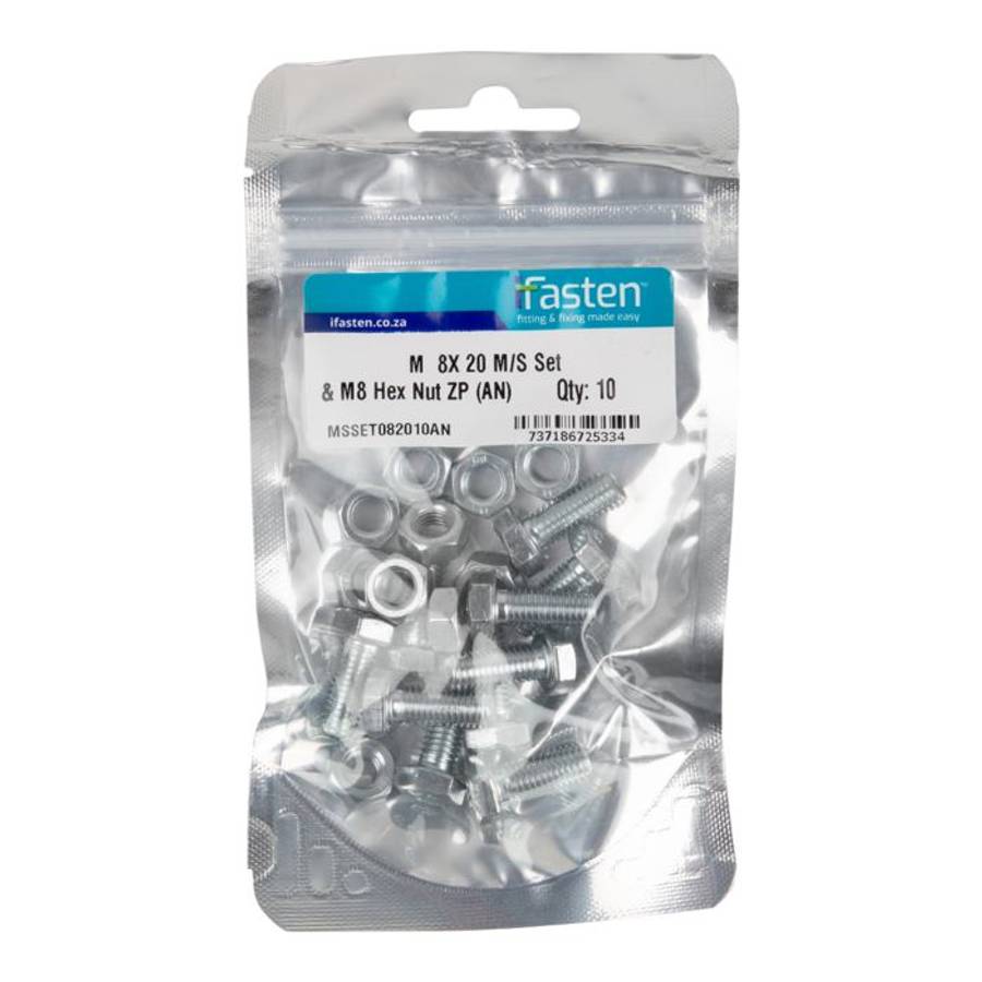 IFASTEN SET SCREW MS AND NUT ZP M8X20MM 10 PP