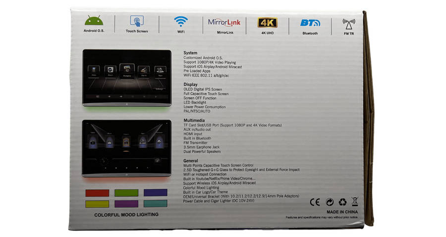 Blackspider 10" Android 4K Headrest HDMI USB 3G + 16G