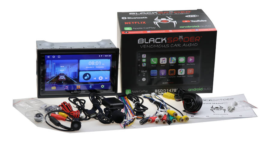 BlackSpider BSDD1470LB 2Din Wireless Apple CarPlay Android Auto Radio Long Base