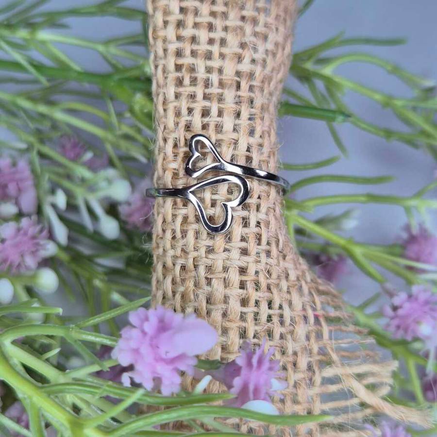 DOUBLE HEART RING, ADJUSTABLE