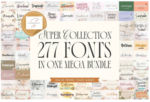 277 Fonts Mega Bundle Font Design Files - SVG