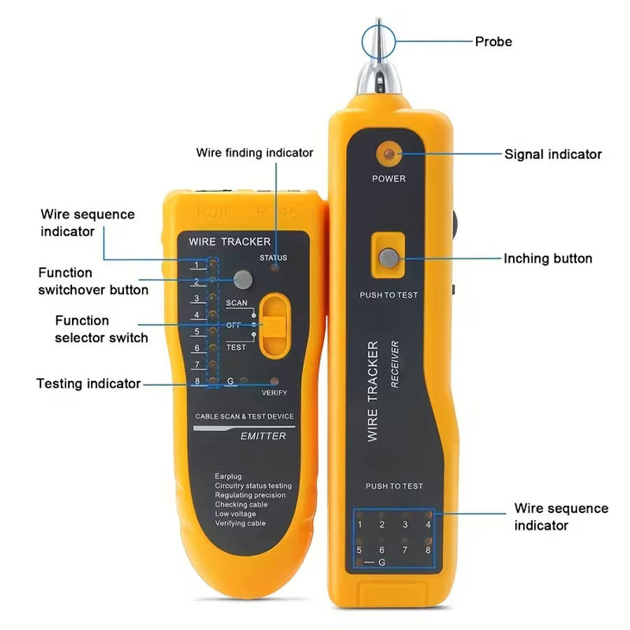 Network Cable Tester & Tracker | Cat5 Cat6 RJ11 RJ45 | LAN Ethernet Wire Toner & Line Finder