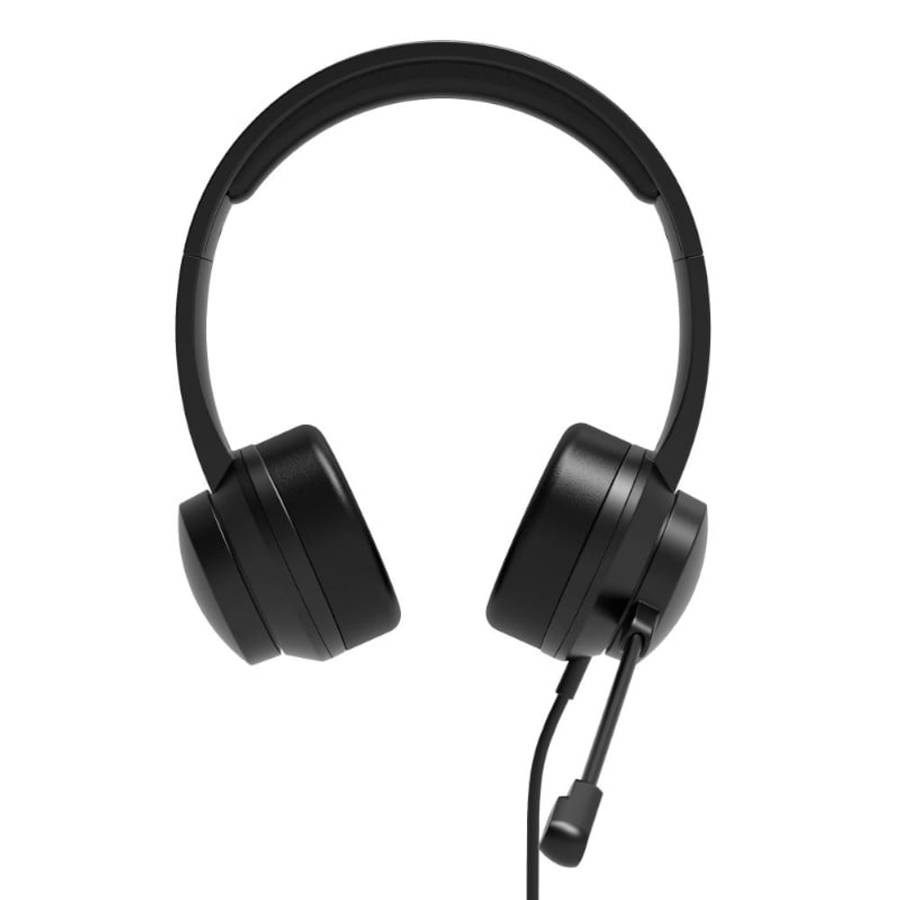 Port Connect USB Headset 1.8m Cable with Mic and Padded/Soft Cushions Black