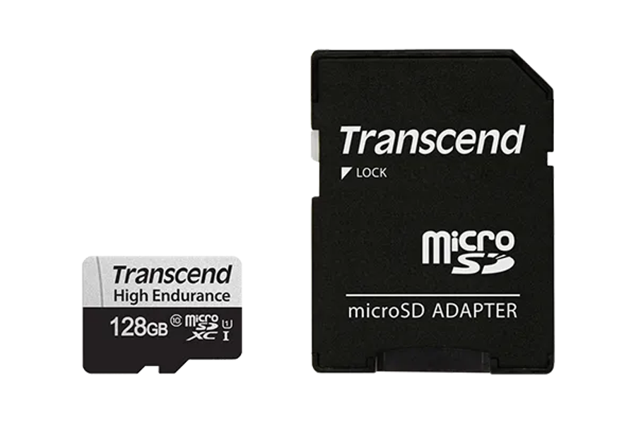 Transcend 350V 128GB High Endurance Micro SD UHS-I U1 Class 10 with SD Adapter