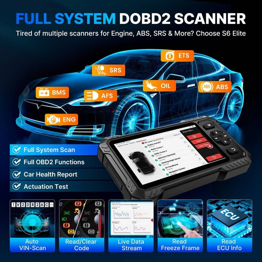KINGBOLEN S6 Elite Full System Scanner, 15 Resets, Bi-Directional, CAN FD