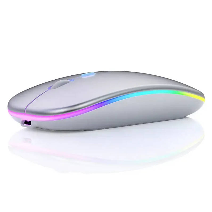 Wireless LED Rechargable Mouse - Silver Ultra-thin and Soft click
