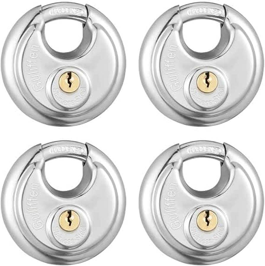 4 Pack Keyed Alike Disc Padlock, Stainless Steel Lock with Key,2-3/4 in.Wide,3/8 in. Diameter Sha...