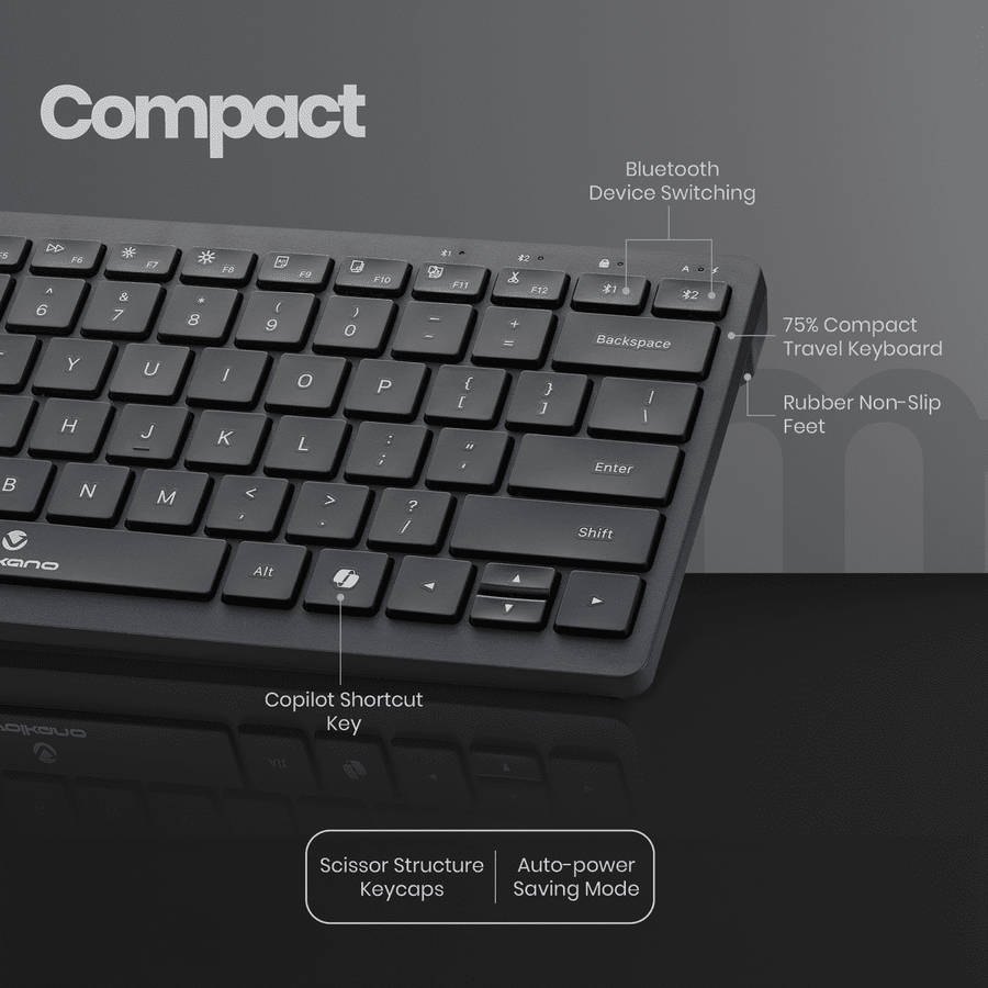 Volkano Galena Series Bluetooth Dual-Device Compact Wireless Keyboard  Black