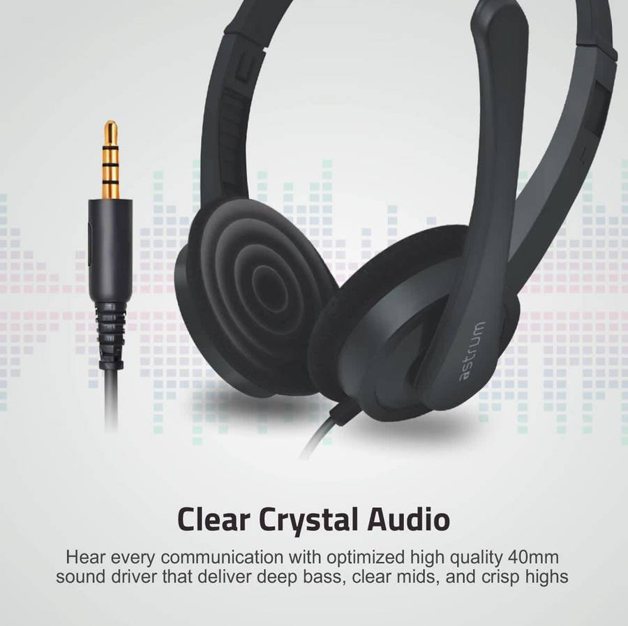 Astrum Wired Over-Ear Headset, 40mm Drivers, Mic, 3.5mm TRRS - HS600