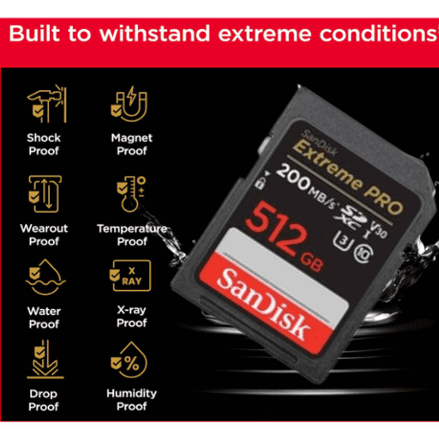 SanDisk 512GB Extreme PRO UHS-I SDXC Memory Card 200MB/s + USB-C Card Reader
