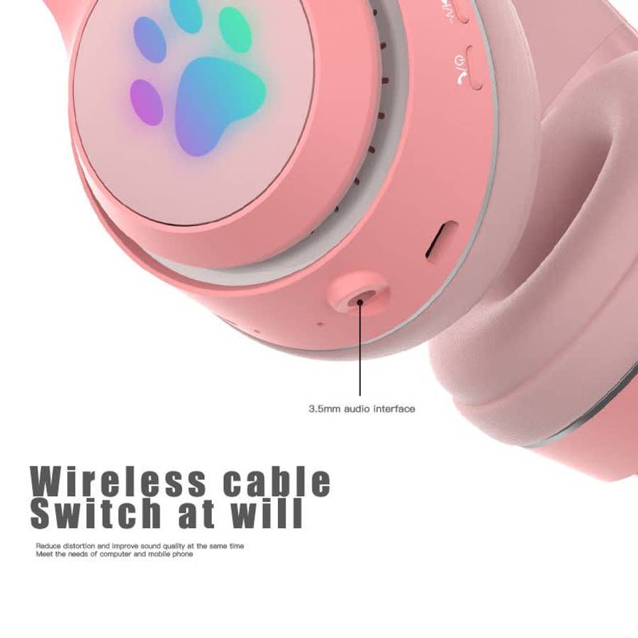 Cat Ear Wireless Bluetooth Stereo Headphones with Mic - Purple