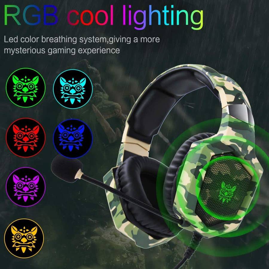 ONIKUMA K8 Stereo Gaming Headset with Microphone & LED Lights  Camouflage