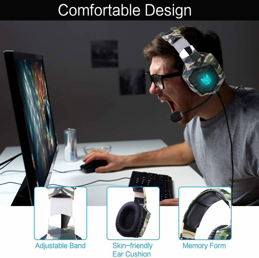 ONIKUMA K8 Stereo Gaming Headset with Microphone & LED Lights  Camouflage