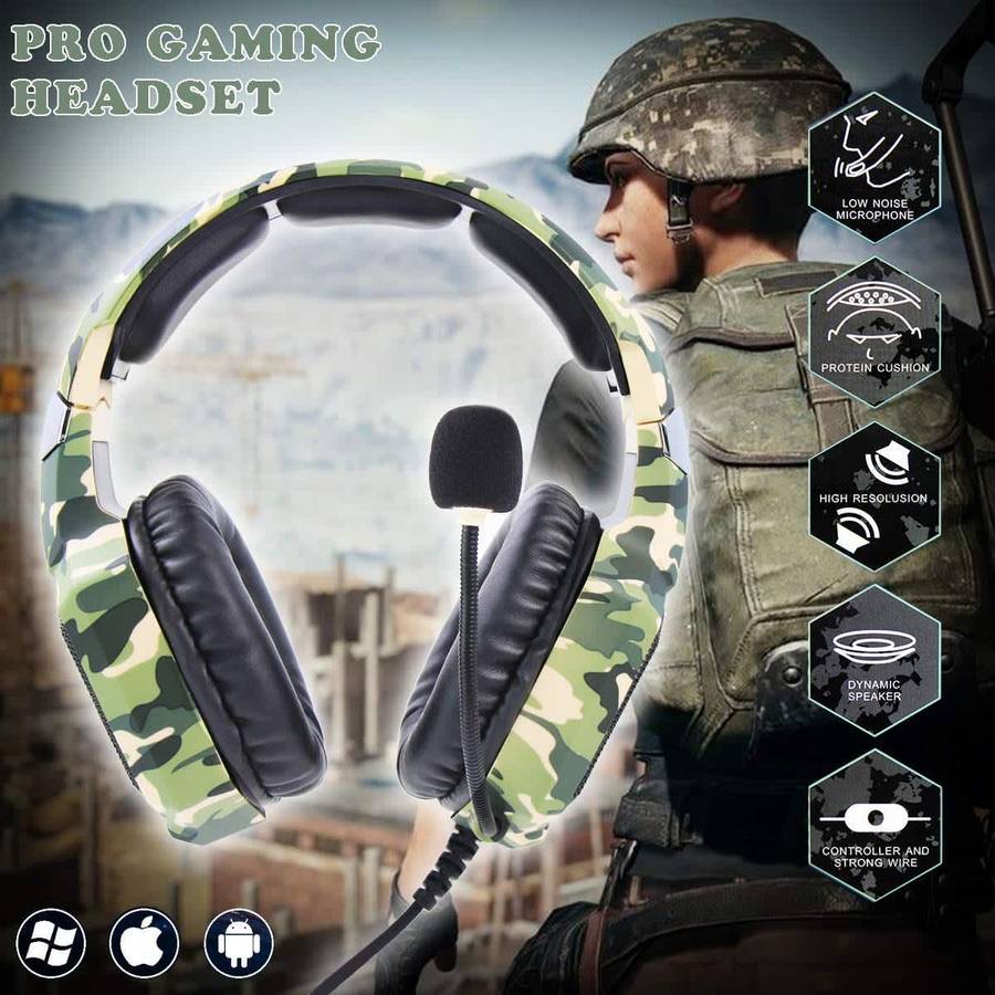 ONIKUMA K8 Stereo Gaming Headset with Microphone & LED Lights  Camouflage
