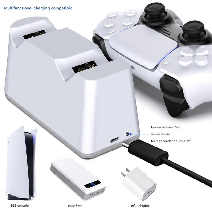 Dual Controller Charging Dock Compatible with PS5  RGB Lighting
