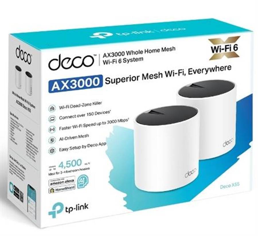 TP Link Deco X55 (2-pack) AX3000 Whole Home Mesh Wi-Fi 6 System
