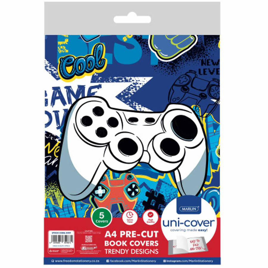 Marlin A4 PreCut Book Covers Cool Gamer 5pack