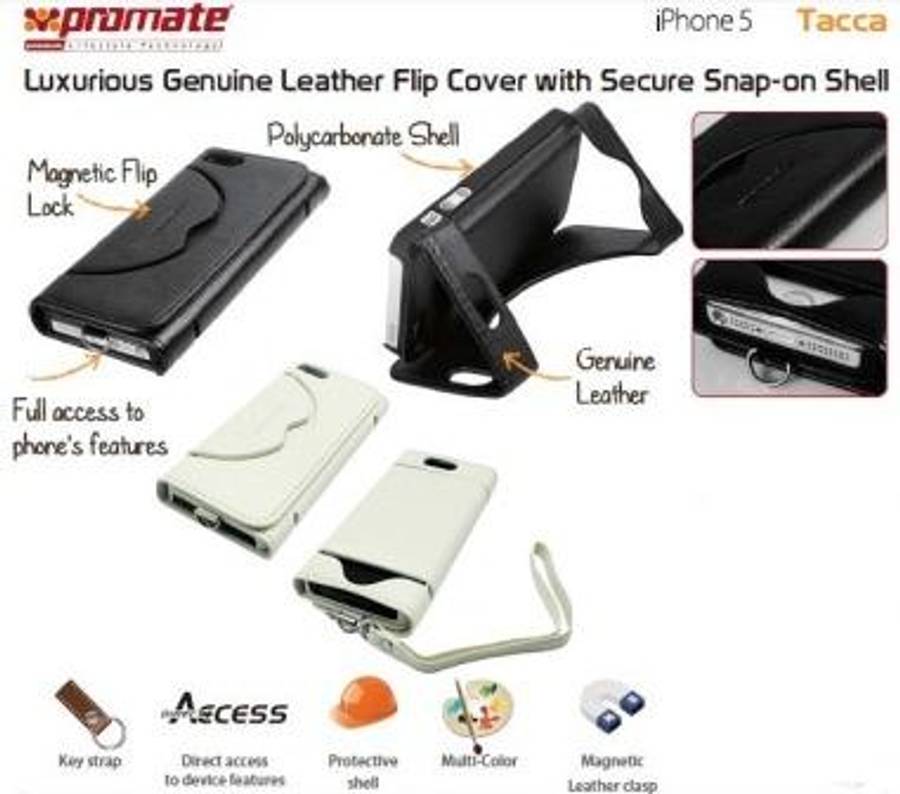 Promate White Tacca iPhone 5 Leather Flip Cover