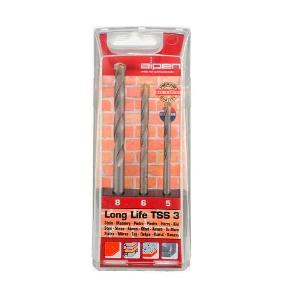 ALPEN - Masonry Drill Bit Set 3 Piece Long Life 5 6 8