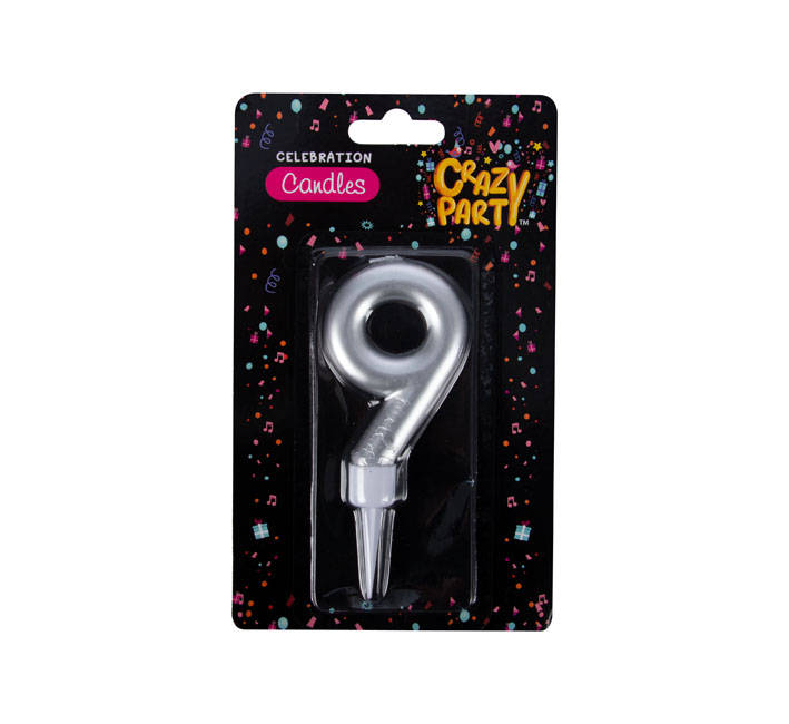 "Birthday Candle - Celebration Candles - Number 9 - Silver - Large - 10 Pack"