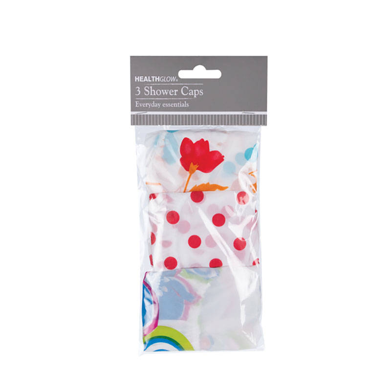 "Shower Caps - PVC - Waterproof - Assorted Designs - 3 Piece - 6 Pack"