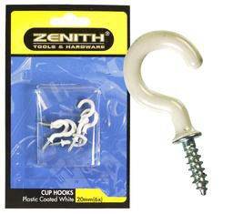 "Cup-Hooks White-Pl-Ctd 20mm 6pce - 12 Pack"