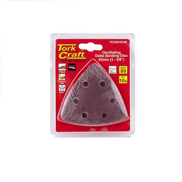 "Tork Craft - TCOA018-80 Oscillating Sandpaper A/O 93mm 10Piece Delta Shape - 8 Pack"