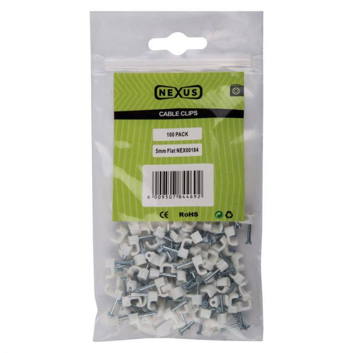 "Selectrix - Cable Clips Flat 5mm 100Pack - 40 Pack"