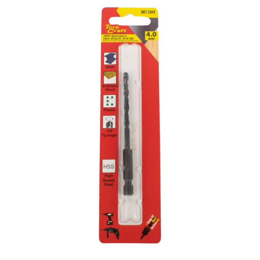 Tork Craft - Drill Bit Hss Standard 4.0mm Hex Shank 1/Card - 30 Pack