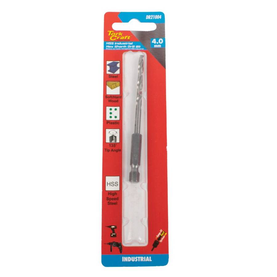 Tork Craft - Drill Bit Hss Industrial 4.0mm 135Deg Hex Shank - 5 Pack