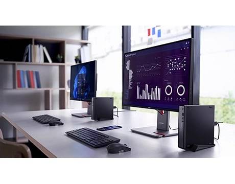 Ready for any workspace, the Lenovo ThinkCentre Neo 50q Gen 5 Tiny PC delivers lightning-fast connectivity & lag-free work.