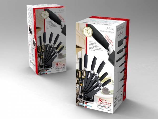 Royalty Line 8-Pieces Non-Stick Coating Knife Set with Stand - Black