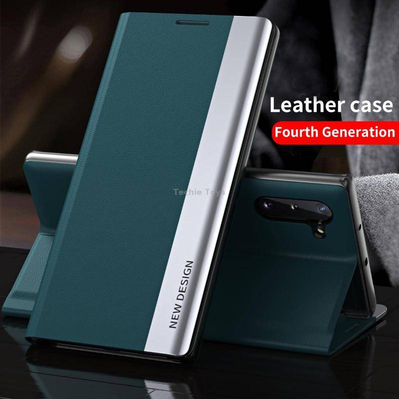 For Samsung Galaxy Note20 Side Electroplated Magnetic Ultra-Thin Horizontal Flip Leather Case with H
