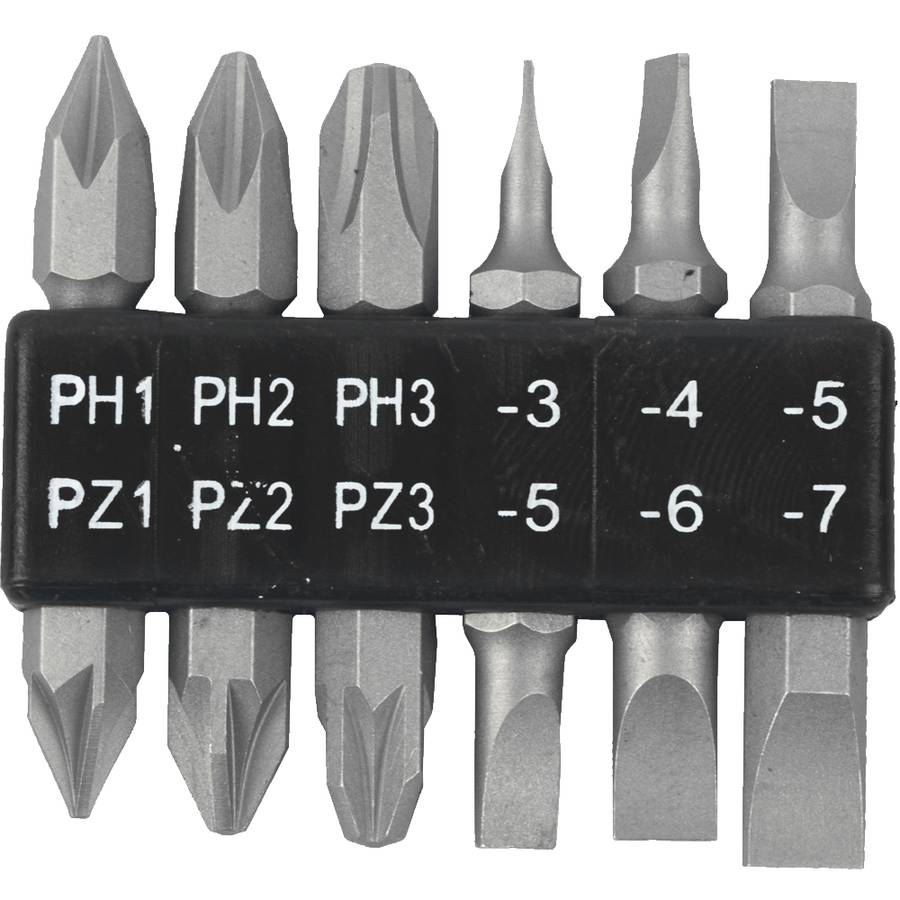 Tork Craft 6Pc 45Mm Double End Bit Set Ph1,2,3  Pz1,2,3  Sl3,4,5,6,7Mm