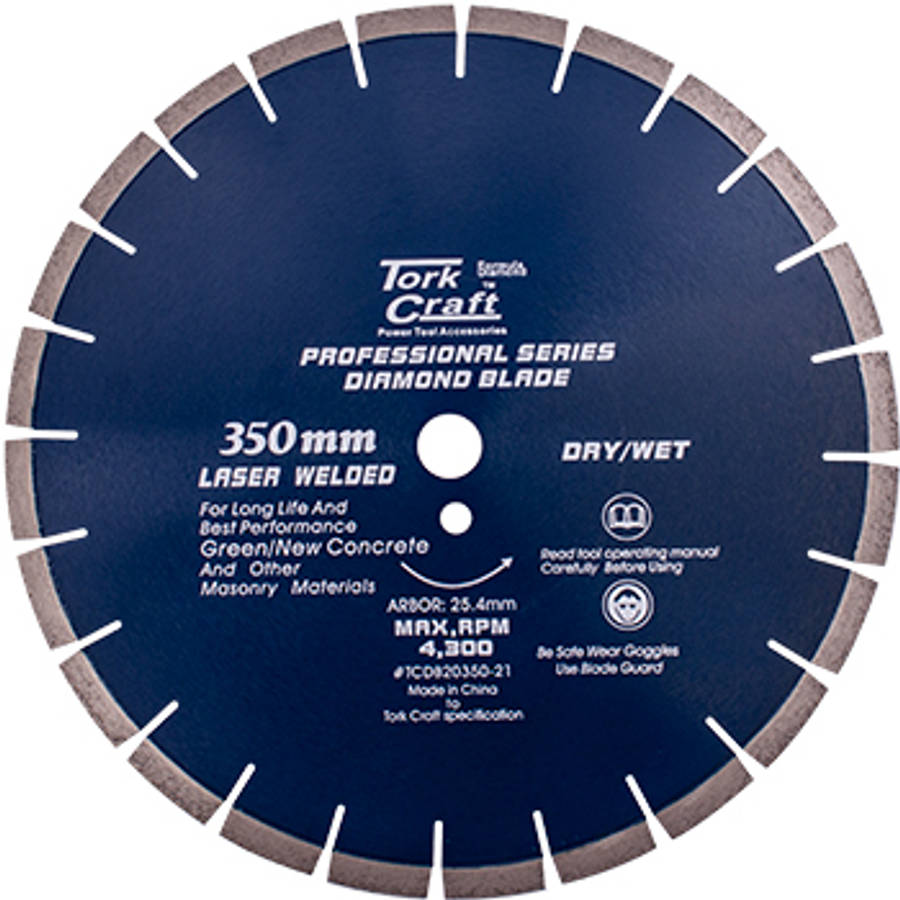 Tork Craft Diamond Blade 350X25.4Mm Green / New Concrete Laser Welded Segmented