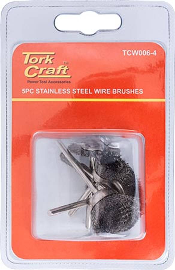 Tork Craft Wire Brushes Mini 5Pc Stainless Steel 3.2Mm Shaft Assorted Shapes