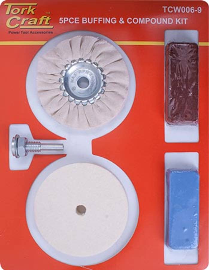 Tork Craft Polishing Buffing & Compound Kit 5Pce With Felt Buff For Drill