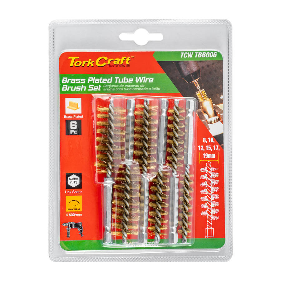 Tork Craft Tube Brush 6Pc Set Brass Wire 6,35Mm Hex Shank