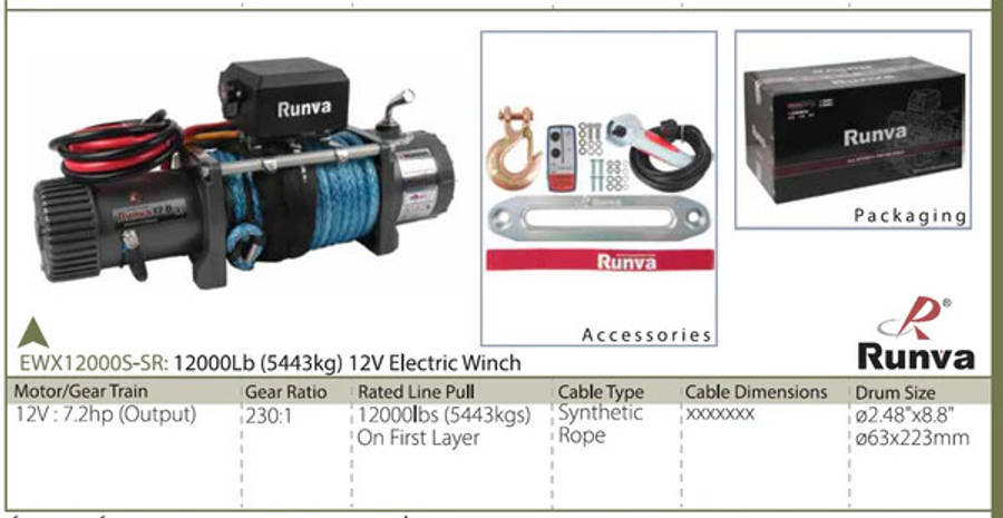 Runva 12000lb (5443kg) 12V Electric Winch