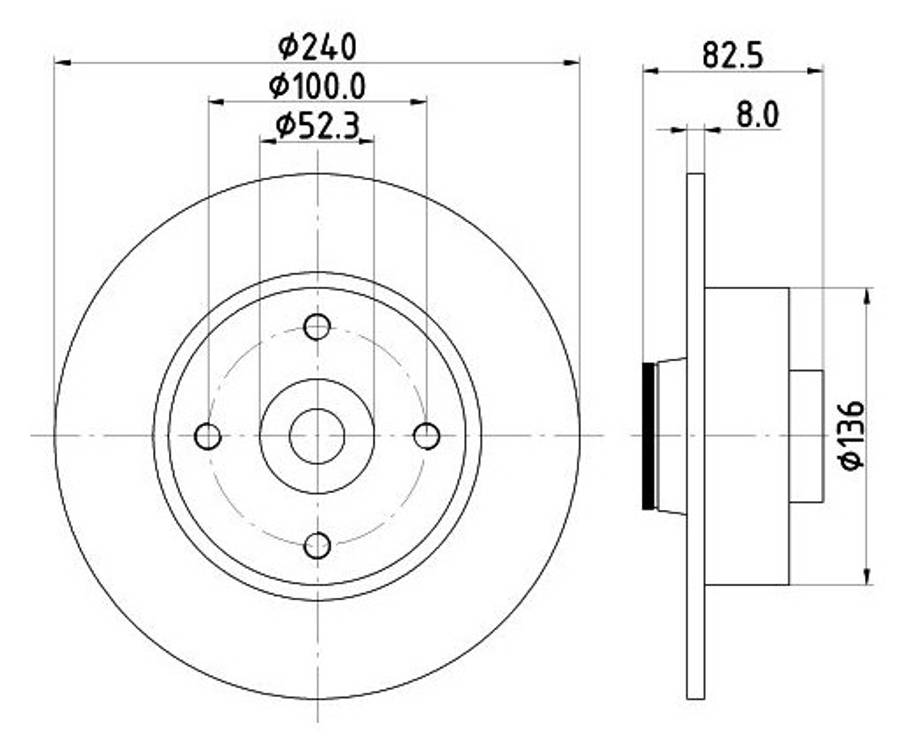 Renault Brake disc rear - with hub (240x8/80.8 INCL BRG)